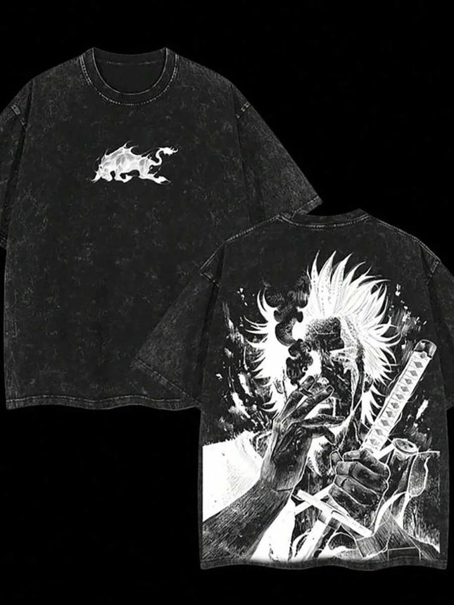 Yami Sukehiro Graphic Tshirt Black Clover Manga Cotton T-shirt For Men Short Sleeve Clothing Oversized Tee Male Washed T Shirt