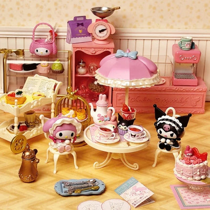 Original Re-Ment Sanrio Miniature Scene Kuromi Melody Afternoon Tea Party Dessert Blind Box   Anime Character Toys Decoration
