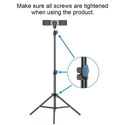 Dual Phone Tripod Stand 1.6M Adjustable with Clip for Live Video Recording Portable Floor Holder Support 2 Phone Simultaneously