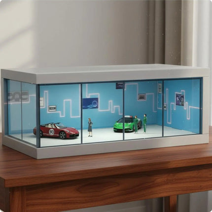 1/64 Scale Display Box Clear View LED Lit Model Display Box Acrylic Car Case Scene Design Diecast Car Showcase Easy to Assemble