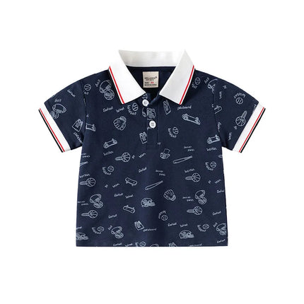 2026 New Summer Kids Polo Shirts 2-6T Loose Thin Cotton Children Clothes Girls T-shirt Tops Full Print Cartoon Boys Short Sleeve