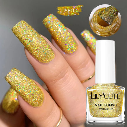LILYCUTE 7ml Nail Polish Holographic Reflective Colorful Shining Effec Manicure Nail Art Varnish No Need Lamp Air Dry