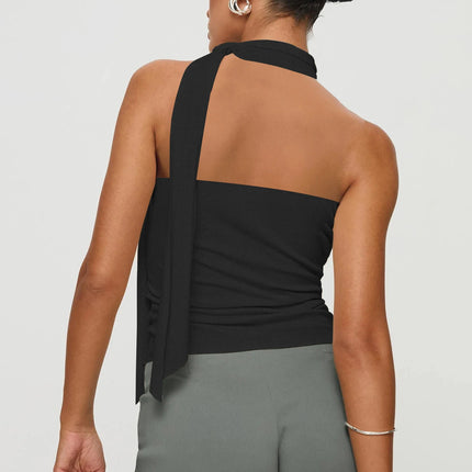Women Sexy And Elegant Sleeveless High Neck Slim Fit Vest Nightclub Street Style New White Strap Casual Upper Outer Garment
