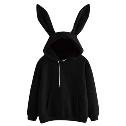 2025 Autumn Winter Women Hoodies Kawaii Rabbit Ears Fashion Hoody Casual Loose Solid Color Warm Sweatshirt Hoodies For Women