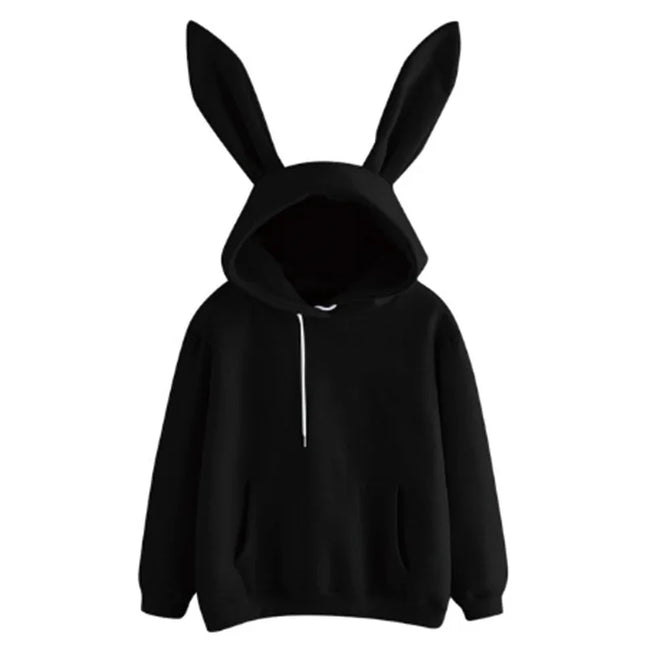 2025 Autumn Winter Women Hoodies Kawaii Rabbit Ears Fashion Hoody Casual Loose Solid Color Warm Sweatshirt Hoodies For Women
