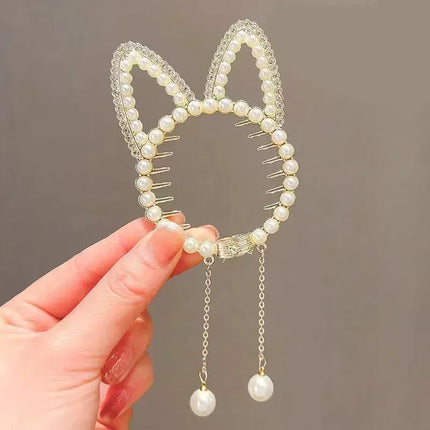 Children Rhinestone Angel Wing Animal Ears Baby Hair Clip Elegant Pearl Hairpins Ponytail Headband for Girl Kids Accessories