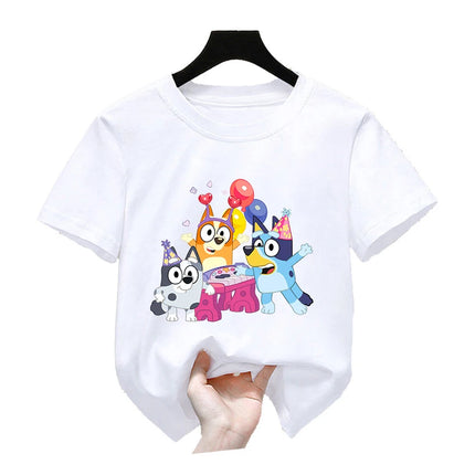 Bluey Girls T-shirt Kids' Clothing Summer Printed Cartoon Tees Short Sleeve Kids' Cotton Outfits Tops