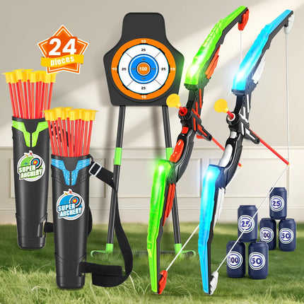 Kids Bow and Arrow Set, LED Light Up Archery Toys Set for Kids Ages 4-8 8-12, with Suction Cup Arrows, Target & Quiver, Boy Girl