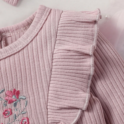 Baby Girls Full Sleeve Floral Pantsuit For Spring/Autumn Daily New Style Bobyset+Headband