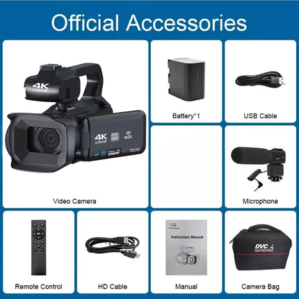 4K Ultra HD Professional Video Cameras for Photography 18X Digital Zoom YouTube Live Streaming Camcorders 64MP Vlogging Recorder