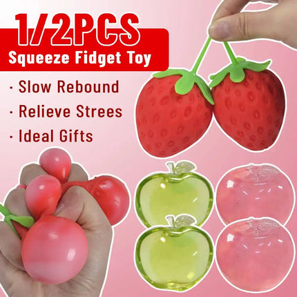 1/2Pcs Strawberry & Apple Shaped Squishies Toy for Relieving Strees, Ultra-Realistic 3D Squeeze Fidget Toy for Kids Adults Gifts