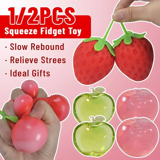 1/2Pcs Strawberry & Apple Shaped Squishies Toy for Relieving Strees, Ultra-Realistic 3D Squeeze Fidget Toy for Kids Adults Gifts