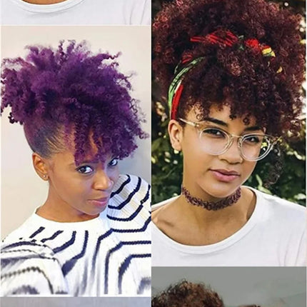 Afro Puff Bun Drawstring Ponytail with Bangs Black Kinky Curly Ponytail Synthetic Updo Hairpiece Wigs For Ladies Women