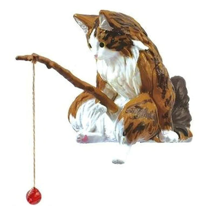 Cute Fishing Cat Fishbowl Fishing Figure Fisherman Figurine Cat Fishing Rod Seals Figures Cat Decoration Interior Accessories