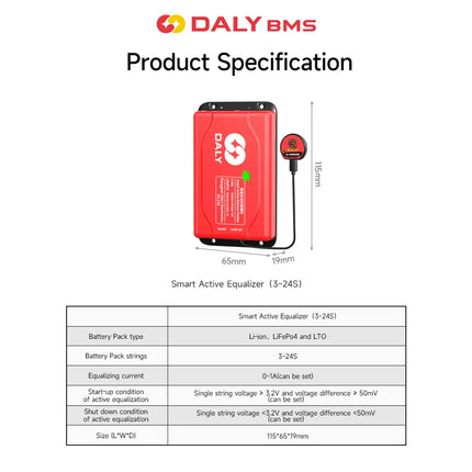 DALY software Active 1A balancer with Bluetooth UART 1A 4S 8S Equalizer suitable for LI-ION Lifepo4 LTO battery pack