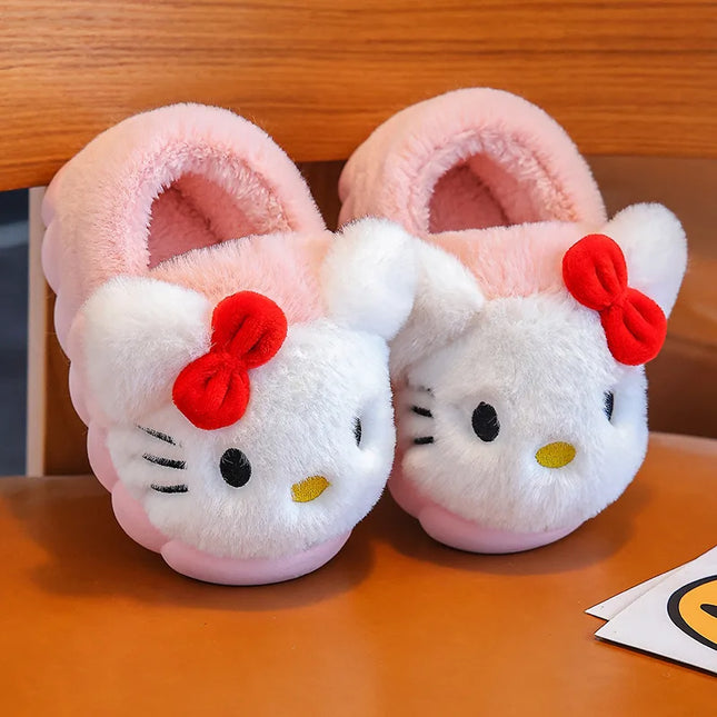 Pokemon Anime Pikachu Autumn/Winter Children'S Cute Flat Plush Slippers Soft Sole Non-Slip Warm Indoor Home Cotton Shoes Gifts