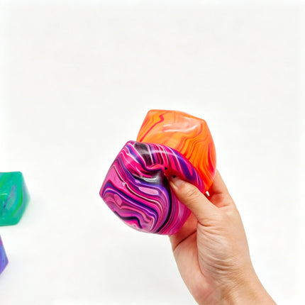 Stress Cube Squishy Gel Ball Marble Swirl Slow Rebound Soft Stretch Squeeze Fidget Sensory Decompression Anxiety Relief Toy.