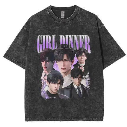 Funny Girl Dinner Caleb Graphic Tee Shirt Love and Deepspace Novelty Cotton T Shirts Fashion High Quality Vintage Washed T-Shirt