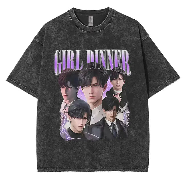 Funny Girl Dinner Caleb Graphic Tee Shirt Love and Deepspace Novelty Cotton T Shirts Fashion High Quality Vintage Washed T-Shirt
