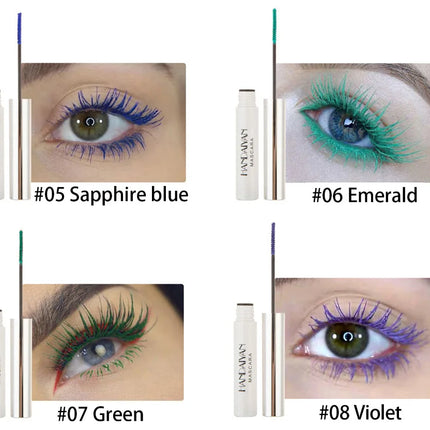 12 Color Mascara Waterproof Fast Dry Eyelashes Curls Extension Festival Make-Up Eyelashes Blue Red Purple Black White Mascara