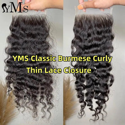 Burmese Curly Thin HD Lace Closure Only YMS Real Curly 4x4 5x5 6x6 Real HD Lace Closure Virgin Raw Hair Curly Closure Wholesale