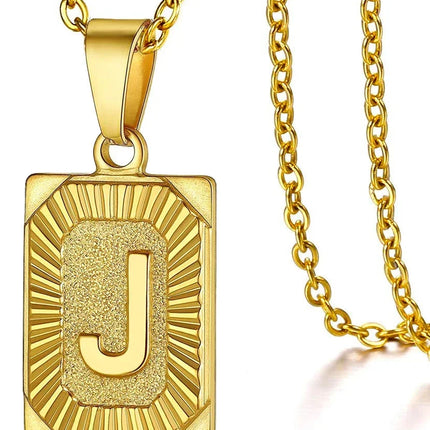 Fashion 26 Letter Gold Color Pendant Necklace for Men Women O Chain Link Charm Square Initial Necklace Choker Jewelry