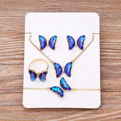 Nidin Lucky Butterfly Jewelry Sets For Women Wedding Jewelry 12 Colors  Zircon Earrings Bracelets Rings Pendant Necklace Gift