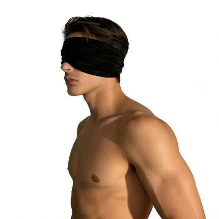 Men's Blindfold Stretch Soft Black Eye Mask Ice Silk Heads Cover for Couple Role Play BDSM Bondage Restraint Adult Accessories