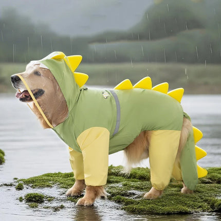 Large Dog Dinosaur Raincoat Golden Retriever Four Legged Waterproof Clothes Pet Summer All Inclusive With Tail Stereo Rain Ponch
