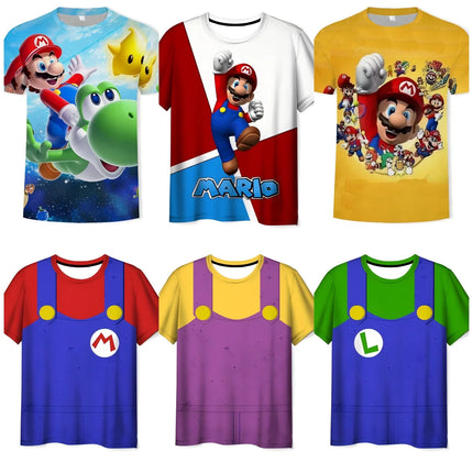 Super Mario Boys Girls Clothes Princess Peach Luigi T-shirt Cool Comfortable Sweat Absorption Short-sleeved Top Baby Show Gifts