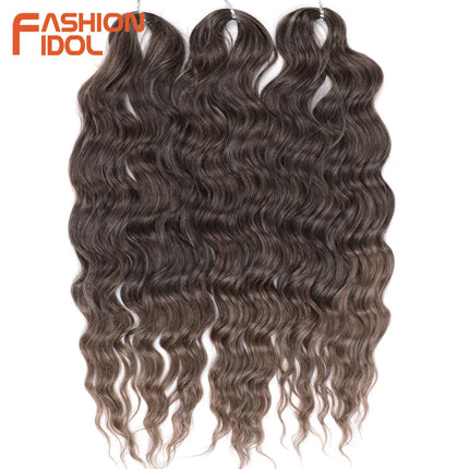 FASHION IDOL 24" 3pcs Deep Wave Curl Hair Synthetic Water Wave Braiding Hair Extensions Ombre Rainbow color Twist Crochet Hair