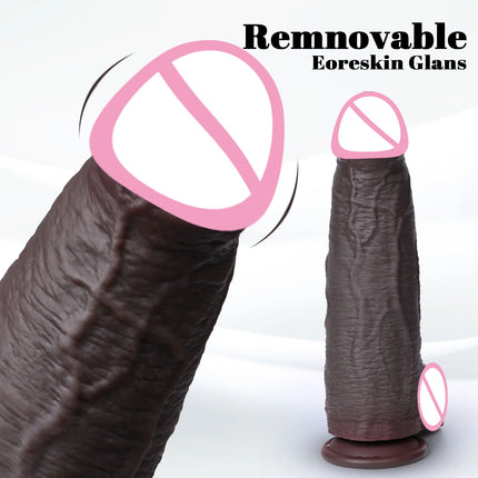 Realistic Silicone Dildo Black Soft Penis Sliding Foreskin Cock Male Genitals Vaginal Masturbation Suction Cup Dick Anal Sex Toy