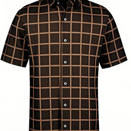 Fashion Men's Short Sleeve Shirt Casual Plaid Color Summer 3D Printed Lapel Shirt New  Fashion Casual Men's Clothing Unisex Tops