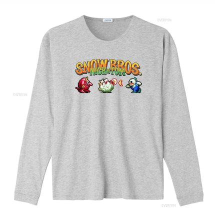 Snow Bros Retro Arcade 80s Game 8Bit Pixel Art T Shirt for Vintage Video Design Cool  vintage Washed Stretched Soft homme
