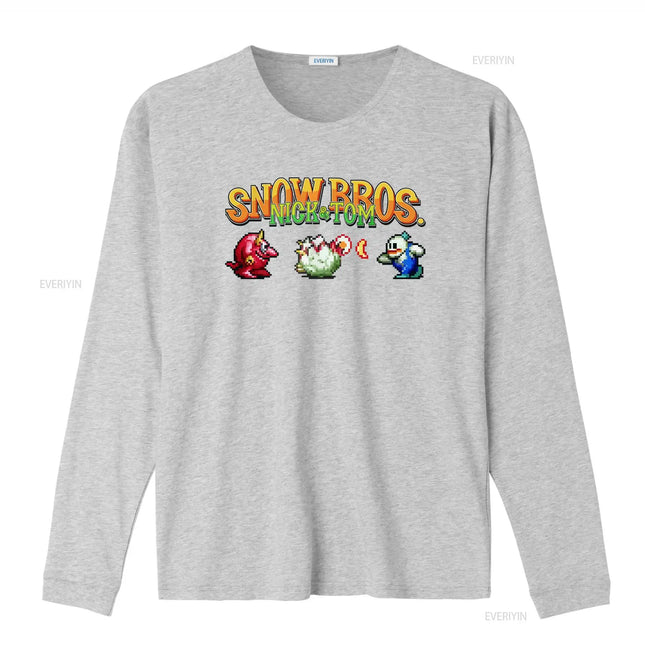 Snow Bros Retro Arcade 80s Game 8Bit Pixel Art T Shirt for Vintage Video Design Cool Vintage Washed Stretched Soft Men