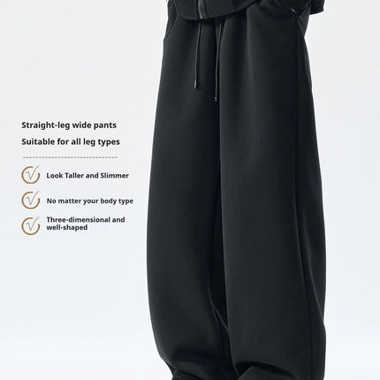 DUKEEN Men’s 400g Heavyweight Straight-Leg Sweatpants Cotton Blend Wide Fit Casual Sports Pants for Spring Autumn