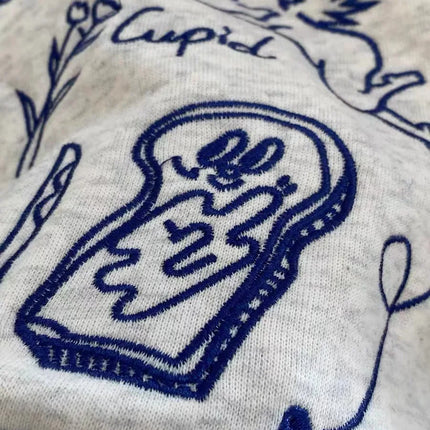 Korean Style Long Sleeve round Neck Fleece Lined Embroidered Sweatshirt Women's Fashionable Casual Crew Neck Pullover Top