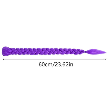 Violet Hair Extensions 60cm Synthetic Fiber Wigs Accessories Long Purple Braid Easy Clip in Ponytail for Halloween Costume