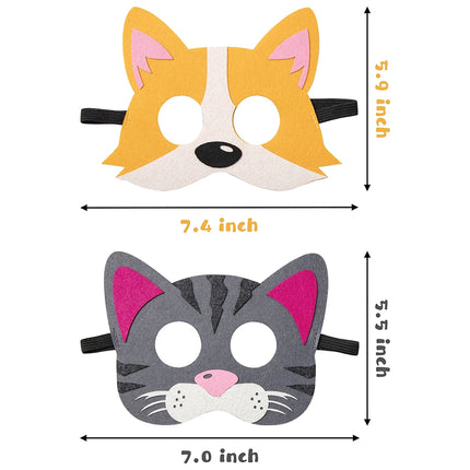 12Pcs Mask Cat Felt  Set Cartoon Puppy Toy Mask Dress up Party Favors for Theme Party Birthday Cosplay Animal Theme Masquerade