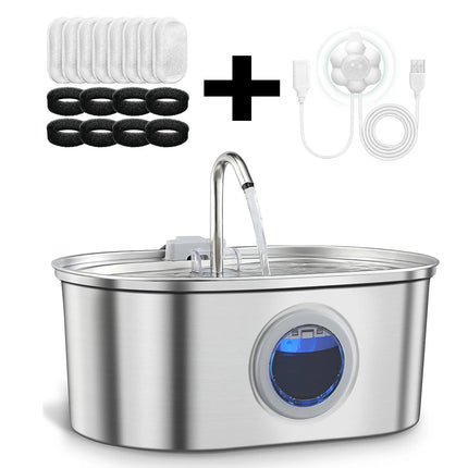 3.2L pet water dispenser, ultra-quiet stainless steel cat water fountain, automatic cat water fountain with water level window