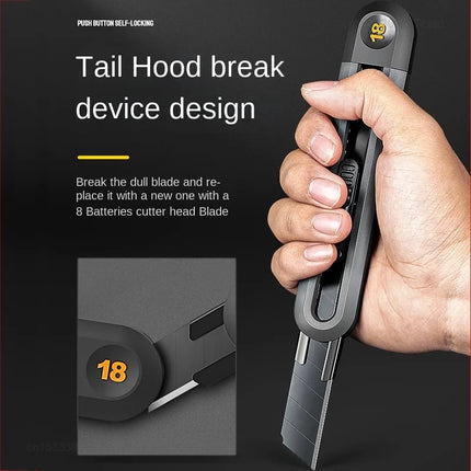Retractable Snap-Off Utility Knife 18mm/9mm High Carbon Steel Blades Box Cutter Auto Lock for Office Supplies Stationery Tools