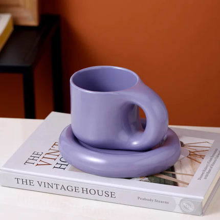 Creative Nordic minimalist ceramic coffee cup and plate set, niche high-end business ceramic mugs, drinking cups
