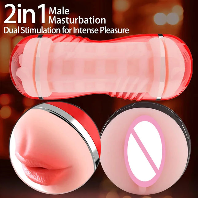 Male Masturbator Blowjob Vagina 2-in-1 Realistic Vagina Sex Toys Masturbation Cup Adult Goods for Men Sex Machine Pocket Pussy