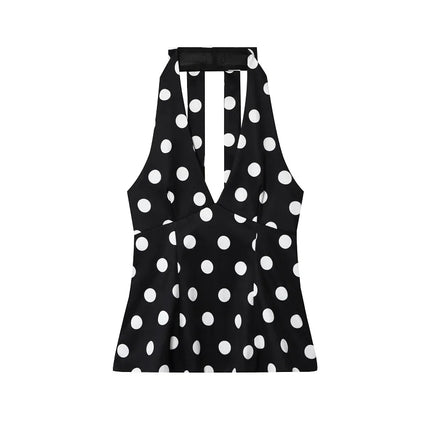 WOMAN Polka Dot Halter Tops for Women Sexy Backless Tank Top Women Summer Sleeveless Tops Woman off Shoulder Camisole Women Tops