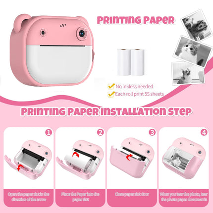 Digital Kids Instant Printing Camera 1080P Portable Video Recorder Printing Camera with Game Toys+32G Memory Christmas Gift
