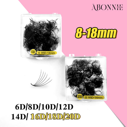 ABONNIE 500 Fans Loose Wide Fan Eyelash Extensions 6D to 20D Pointy Base Premade Volume Fans Sharp Stem Professional Lashes