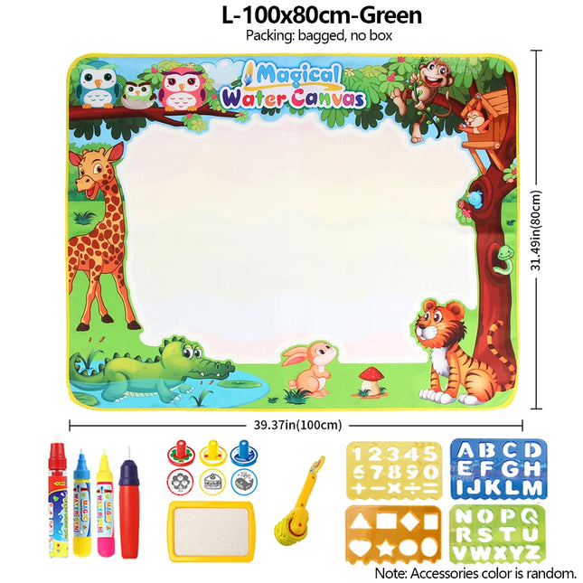 No Mess Kids Water Drawing Mat  Doodle Coloring Board with Magic Pens & Stamps Educational Montessori Toy Gift for Boys Girls