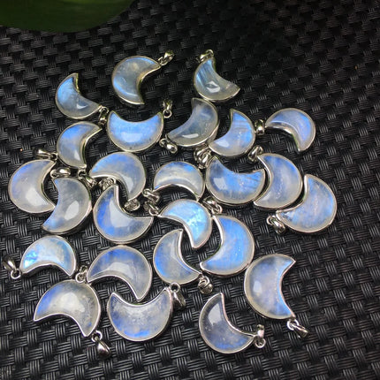 1 Pc Fengbaowu Natural Blue Moonstone Moon Pendant 925 Sterling Silver Reiki Healing Stone Jewelry Gift DIY Accessories