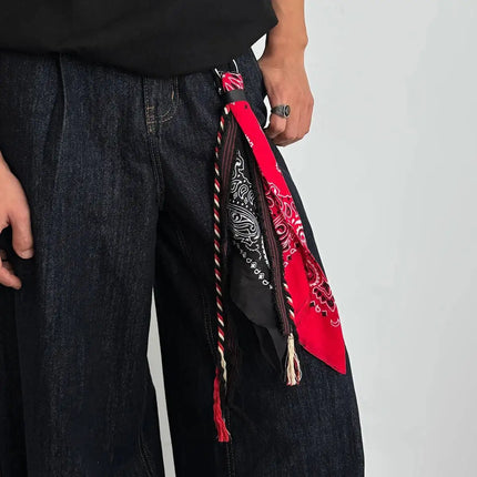 Salircon 2Styles New HipHop Ribbon Waist Pants Chain Trousers KeyChain Men Trend Handkerchief Charm Bag Pendant Keyring Jewelry