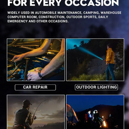 Powerful LED Flashlight Type C Rechargeable Waterproof Torch with Side Light 7 Modes Zoomable Lamp for Camping Fishing Lantern